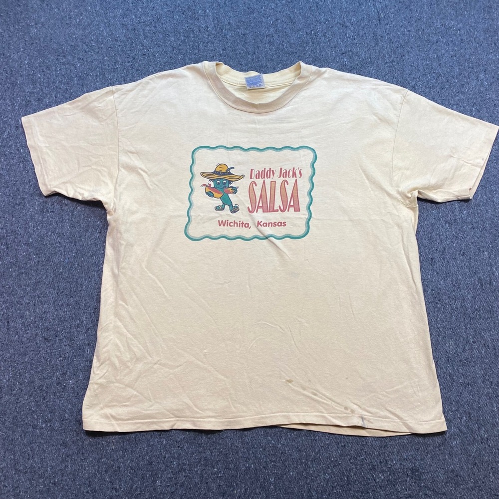 Hanes Daddy Jacks Salsa Shirt Sz XXL Mens Yellow Retro Wichita Kansas 90s Skater